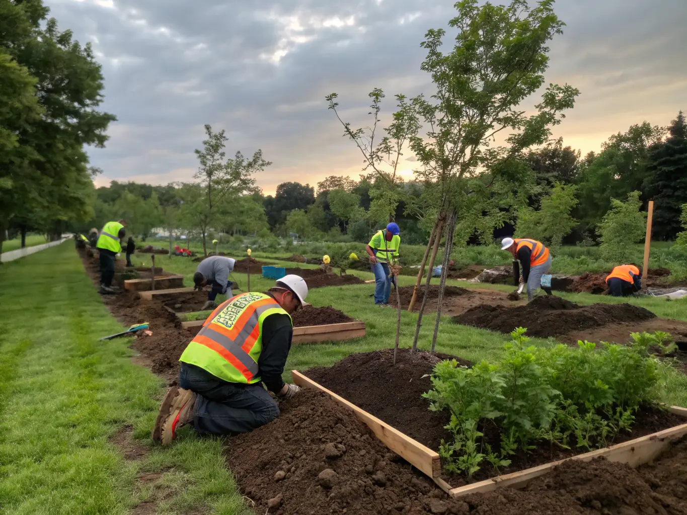 An image depicting GCNA members actively involved in a wildlife conservation project, such as planting trees or monitoring animal populations in the Aubrac region.