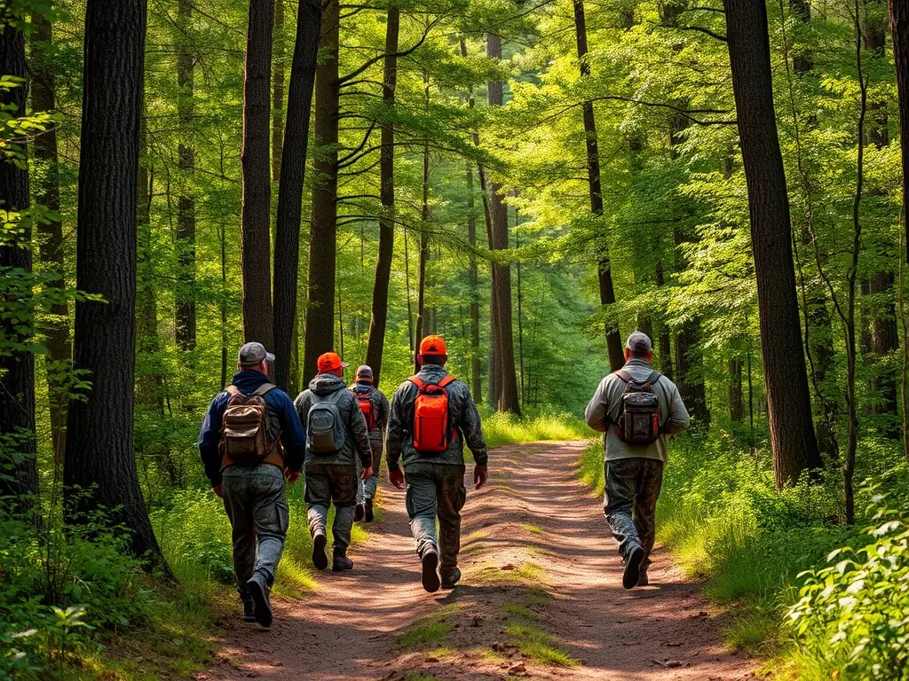 A photograph depicting GCNA members participating in a guided hunting expedition in the Aubrac region, showcasing responsible hunting practices and adherence to conservation guidelines.